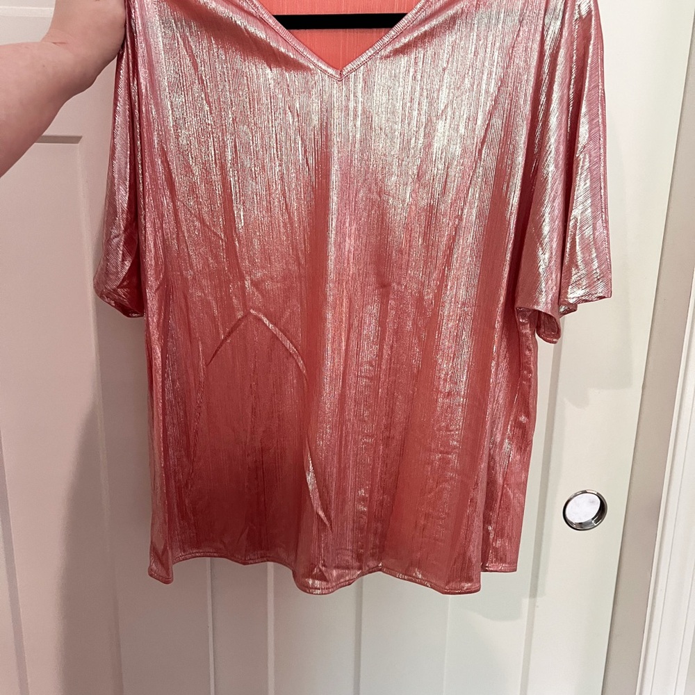 Metallic Pink V-Neck Women's Top